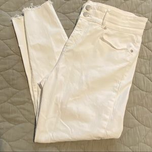 LOFT High Waist Skinny Jean Raw Hem Double Button White Size 14